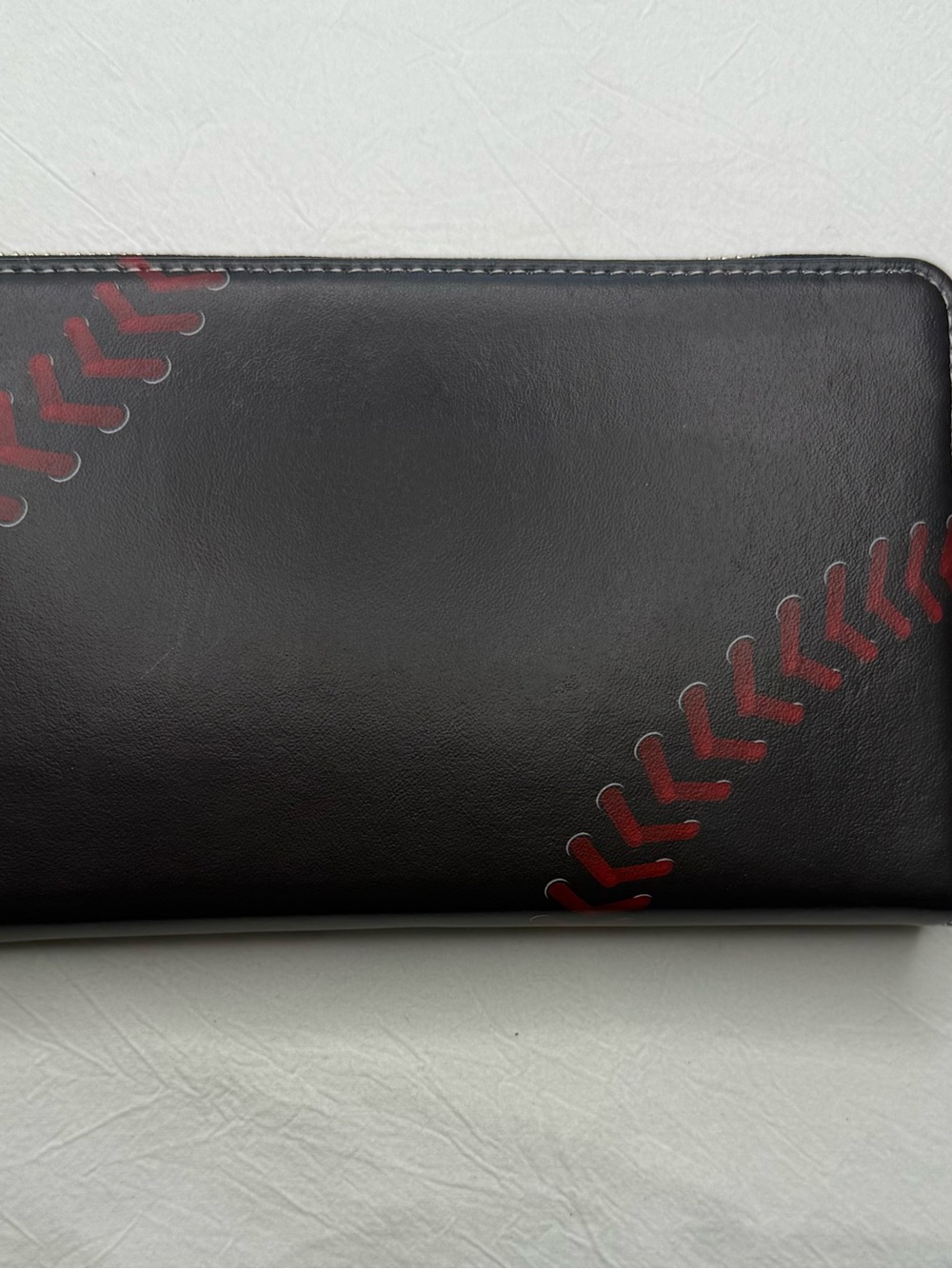 Black Leather Zip Wallet with Red Stitch Accent